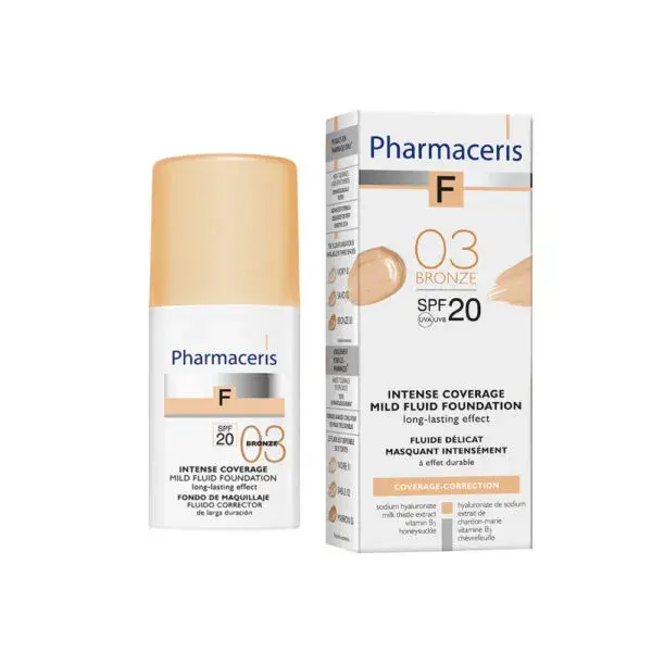 Pharmaceris F Intensivt Dækkende Foundation Alle Hudtyper Hermed Følsom Hud  Spf 20  Bronze 03  30ml
