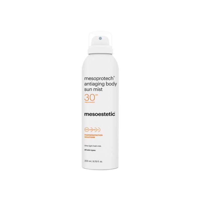 Mesoestetic Mesoprotech Antiaging Body Sun Mist 30    Antiage Solcreme   Mist Med God Solbeskyttelse   200 Ml    Velegnet Til Sport Og Udendørsbrug