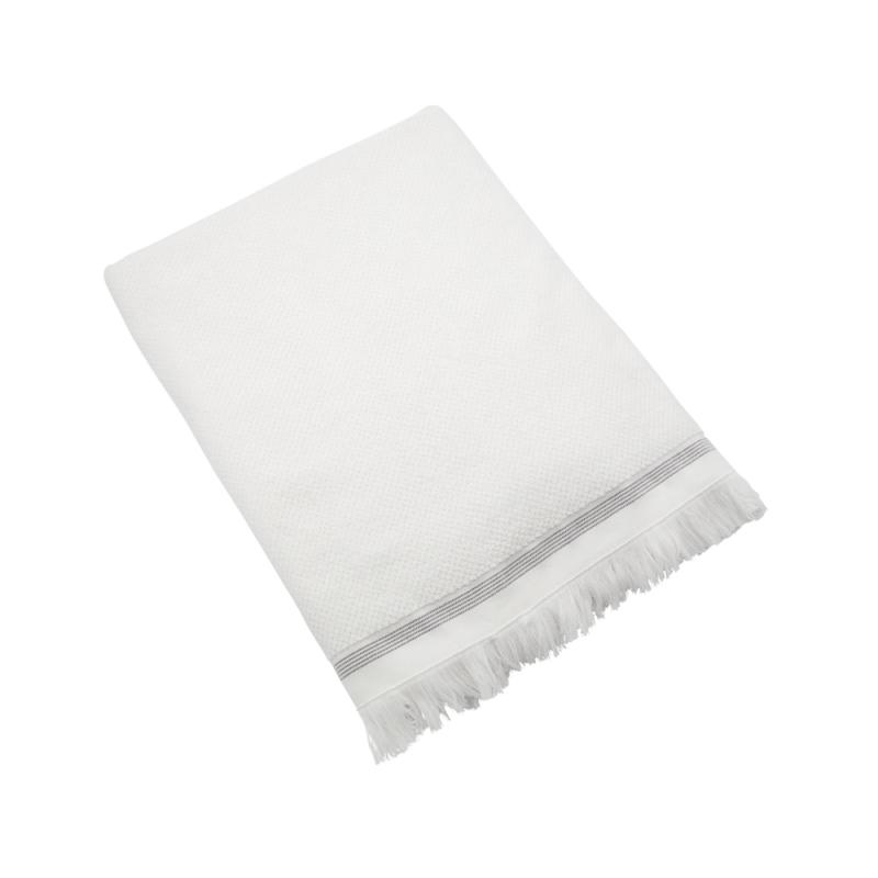 Meraki Håndklæde Hvid Med Grå Striber L: 100 Cm W: 180 Cm