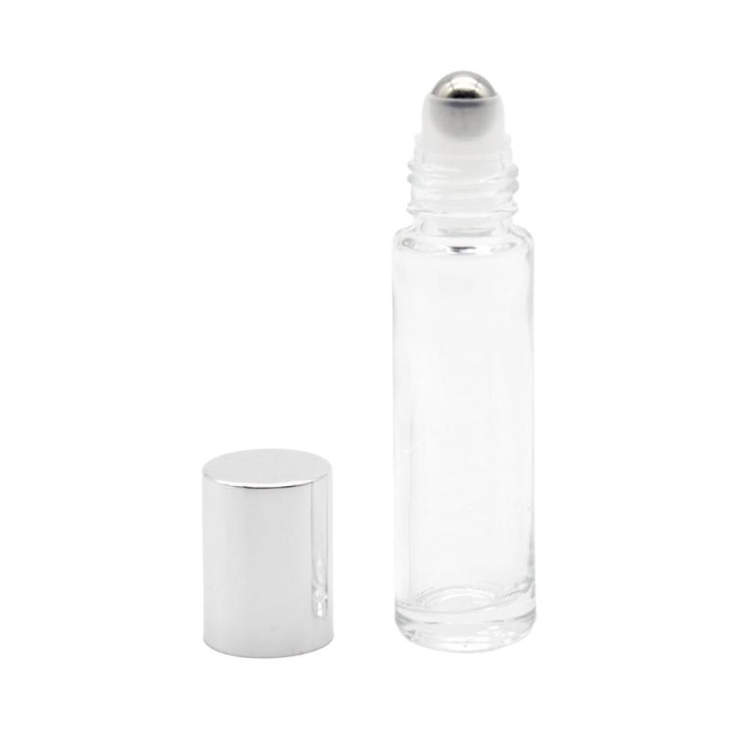 10 Ml  Klar Glasflaske Med Rullehoved   Sølv Låg