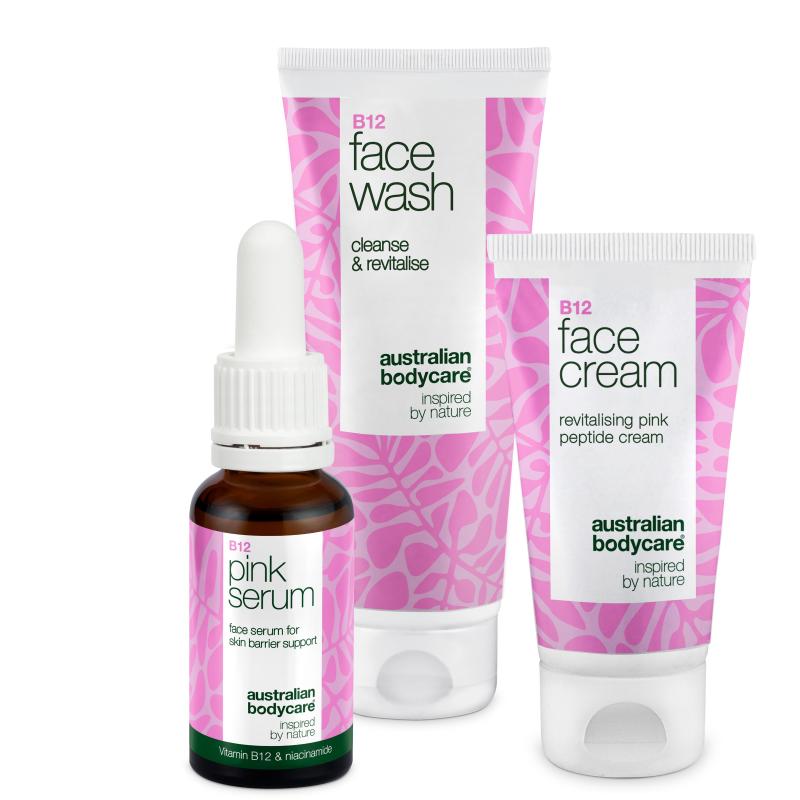 Hudplejesæt Med B12     Ansigtsrens  Serum Og Ansigtscreme ?  Hudplejesæt Med B12 For Glat Og Sund Hud  Indeholder Rens  Serum Og Creme Til Daglig Fugt Og Pleje
