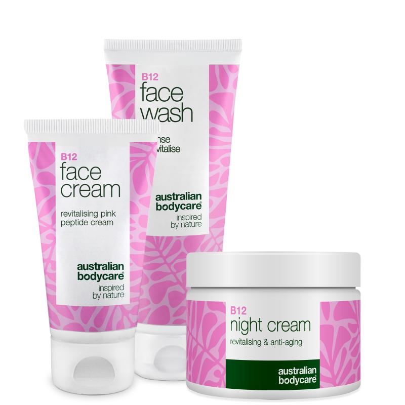 B12 Hudplejesæt Mod Rødme     Ansigtsrens  Dag  Og Natcreme ?  B12 Hudpleje Til Rødme Og Tendens Til Rosacea  Rens  Dagcreme Og Natcreme Der Beroliger Og Fugter