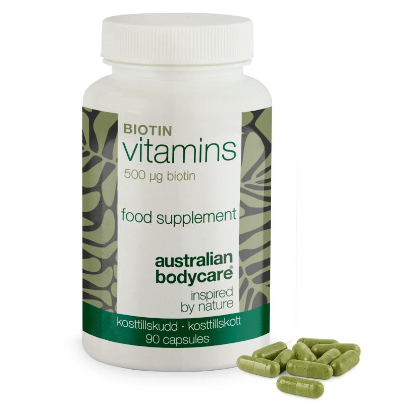 Biotin 500 ? G     Kosttilskud Med Vitamin B7     90 Stk  ?  Biotin 500 ? G Med Vitamin B7     90 Tabletter Til Hud  Hår Og Slimhinder  Indeholder Biotin  Medicago Sativa Og Vegetabilsk Cellulose    1 Stk