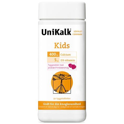 Unikalk Kids Jordbær Hindbær Tyggetablet  90tab