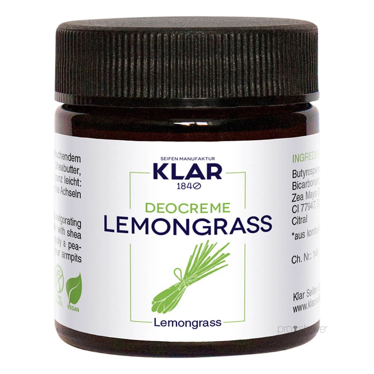 Klar Seifen Deodorant Creme Citrongræs 30 Ml