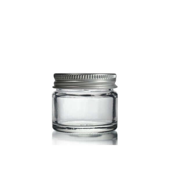 Glaskrukke 15 Ml Med Aluminiumslåg  Klar Glas  Lufttæt Skumpude   Hedenhus   Ideel Til Cremer Og Lotions  37x41 Mm  43 G