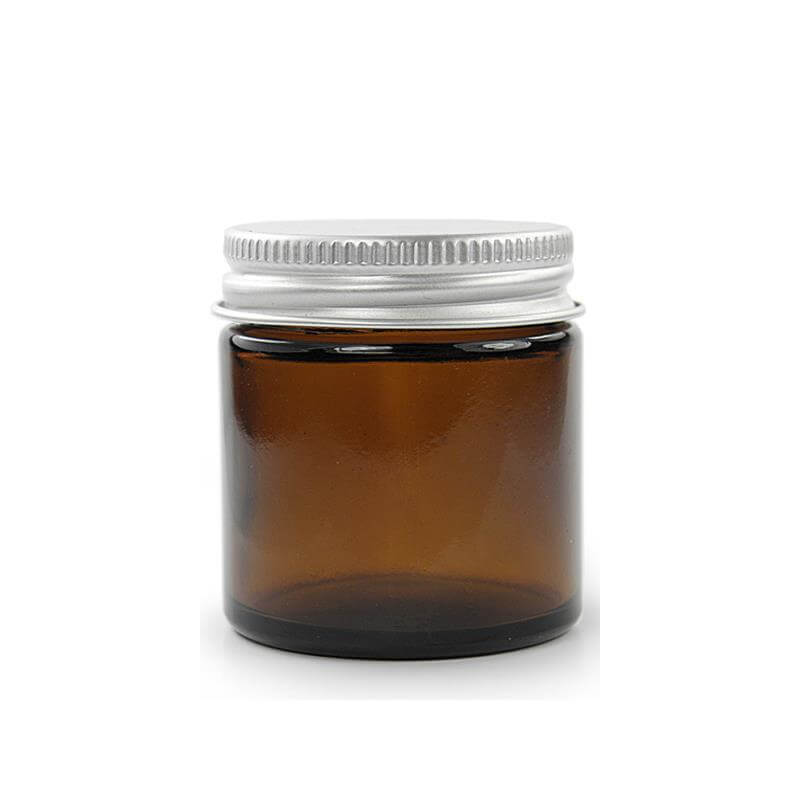 Glas Krukke 60 Ml Brun M Aluminiumslåg   Cremebøtte  54 Mm Højde  51 Mm Diameter   Hedenhus   Tæt Lukning  Skumpude
