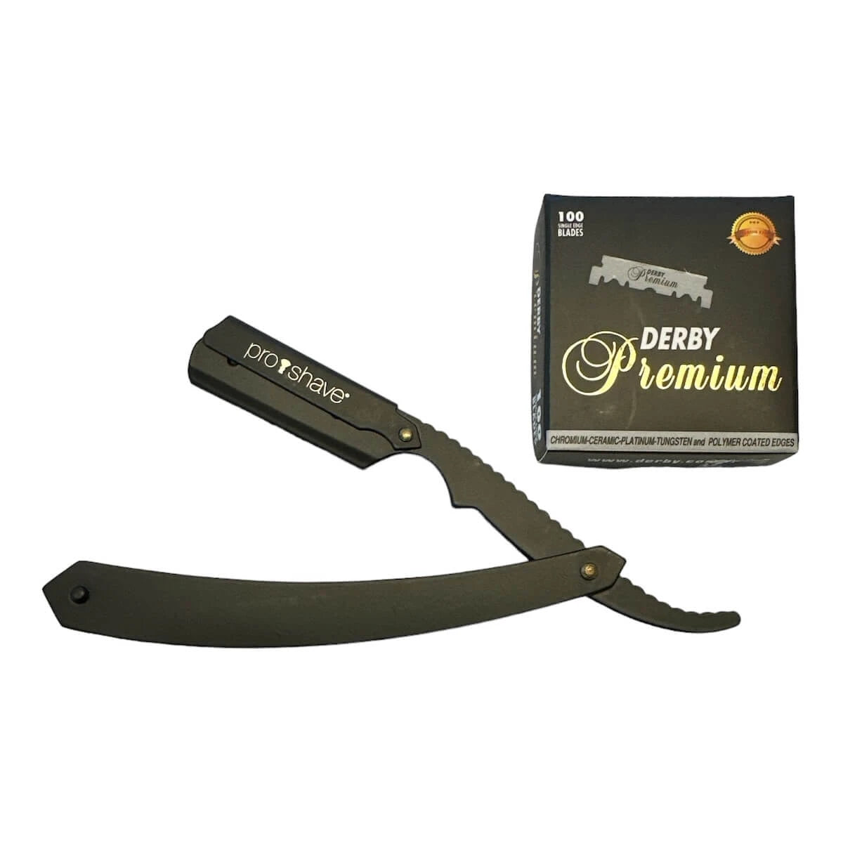 Proshave Straight Razor Til Udskiftelige Blade  S2  Sort   100 Derby Klinger