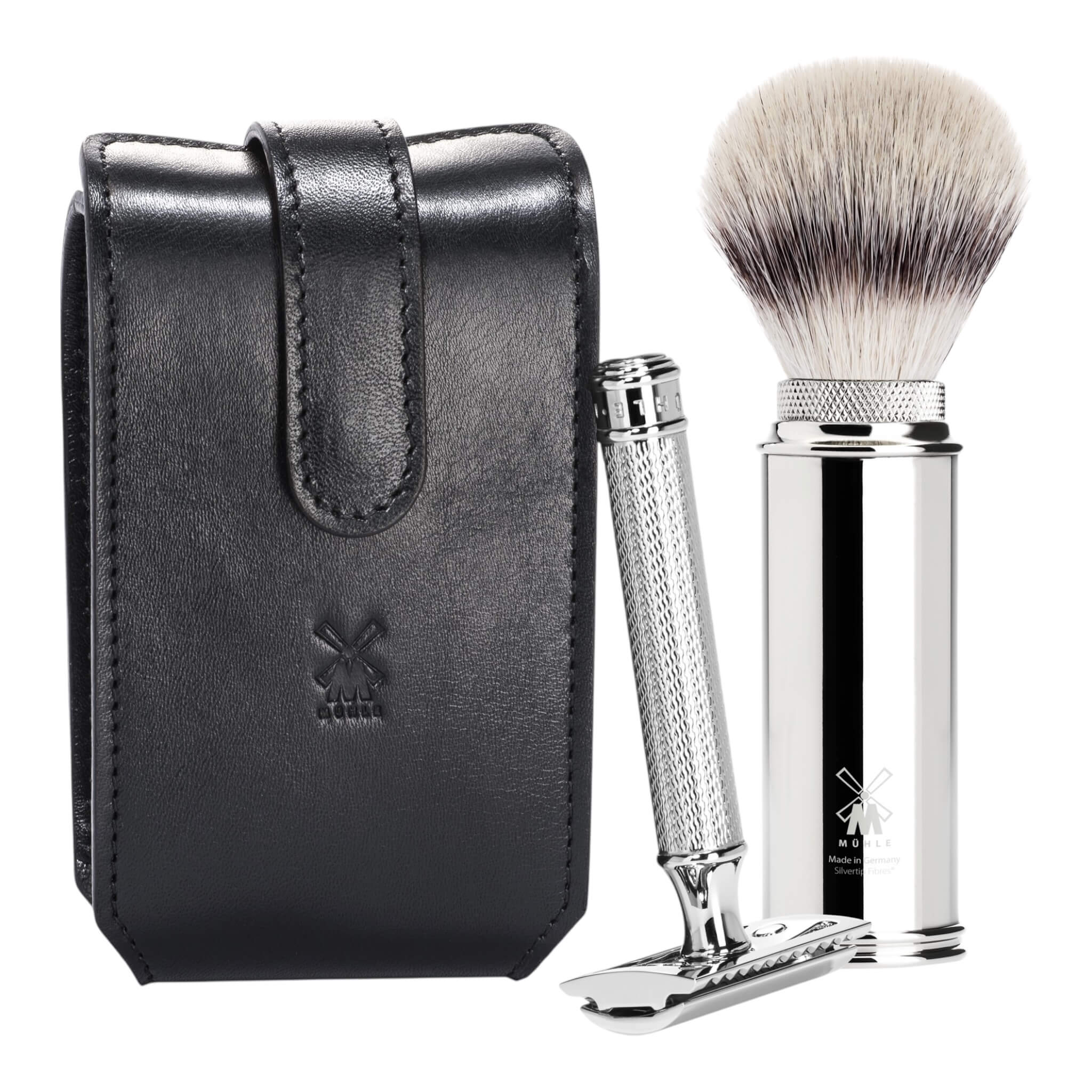 M? Hle Shaving Rejsesæt Med De Skraber Og Børste Sort Læder