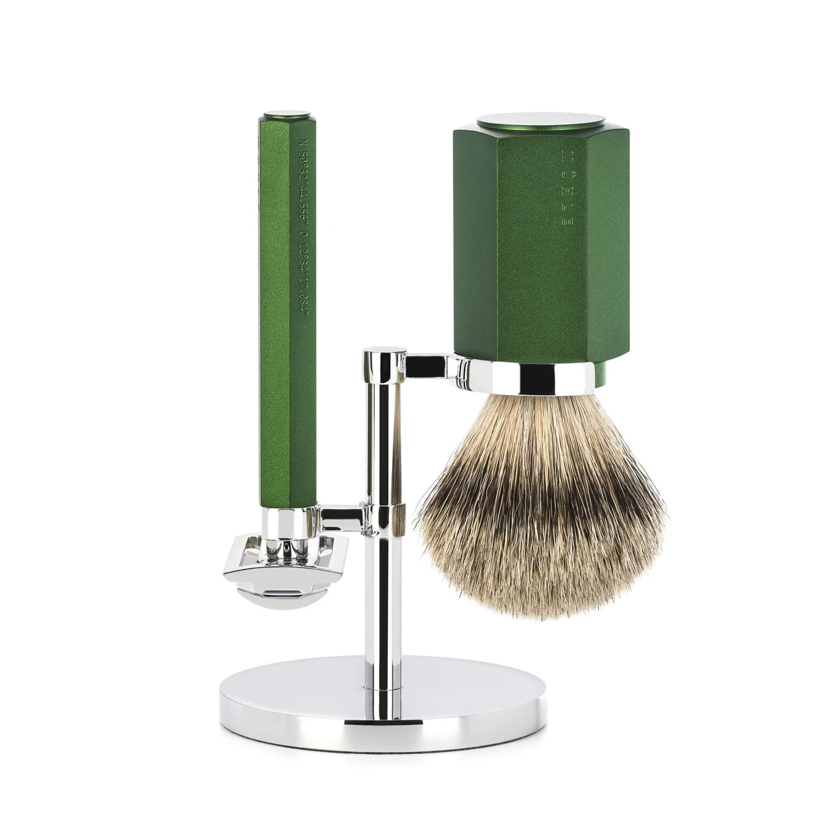M? Hle Shaving Mark Braun Barbersæt Med De Skraber Silvertip Barberkost Og Holder Hexagon Aluminium Forest