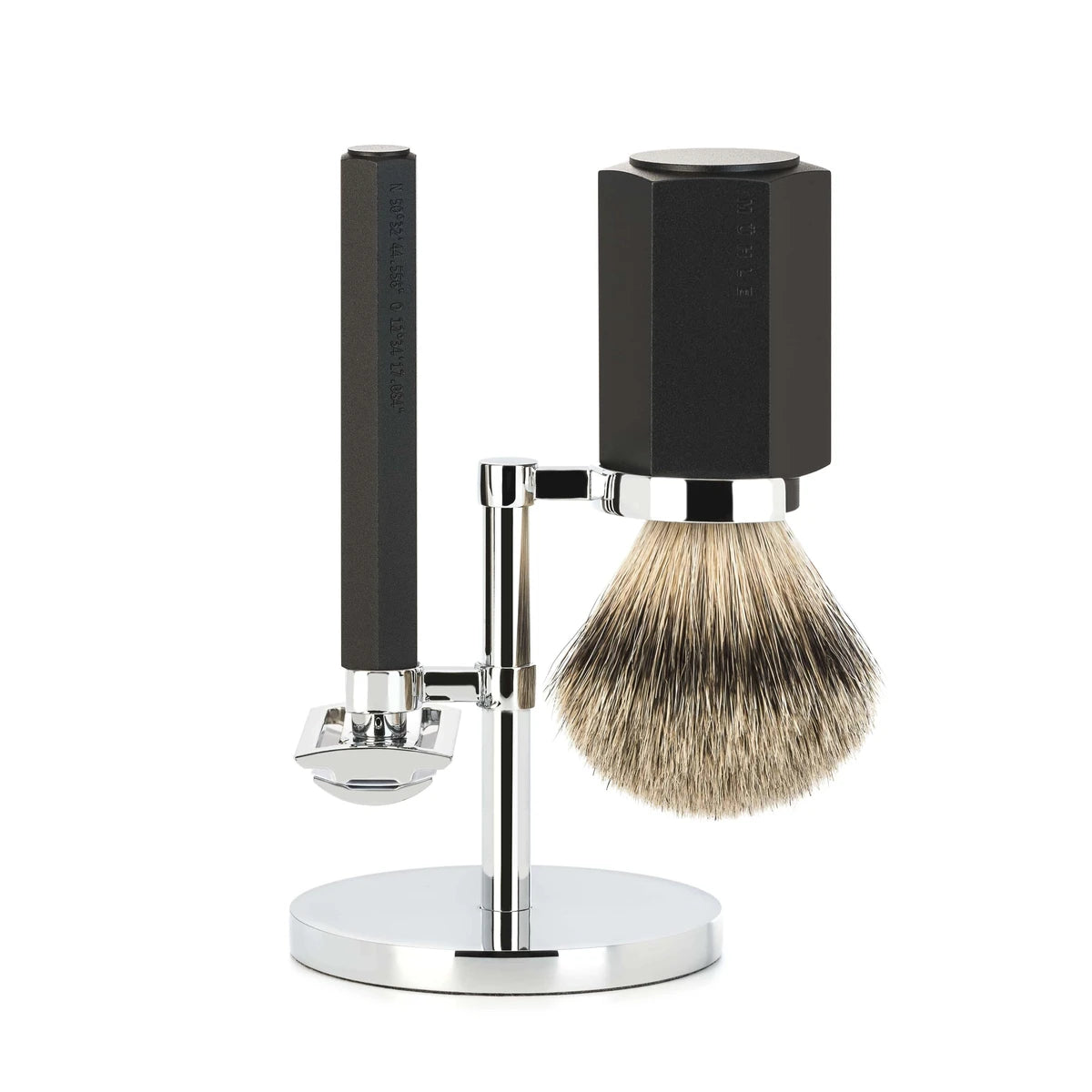 M? Hle Shaving Mark Braun Barbersæt Med De Skraber Silvertip Barberkost Og Holder Hexagon Aluminium Graphite