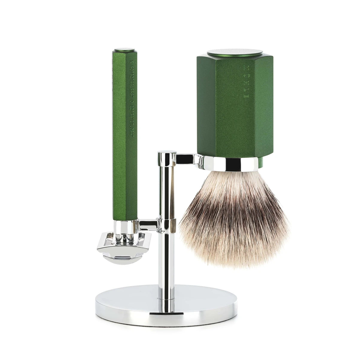 M? Hle Shaving Mark Braun Barbersæt Med De Skraber Barberkost Og Holder Hexagon Aluminium Forest