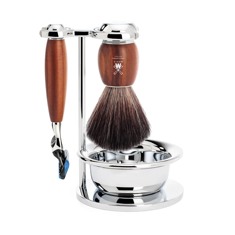 M? Hle Shaving Barbersæt Med Fusion Skraber Black Fibre Barberkost Holder Og Skål Vivo Blommetræ