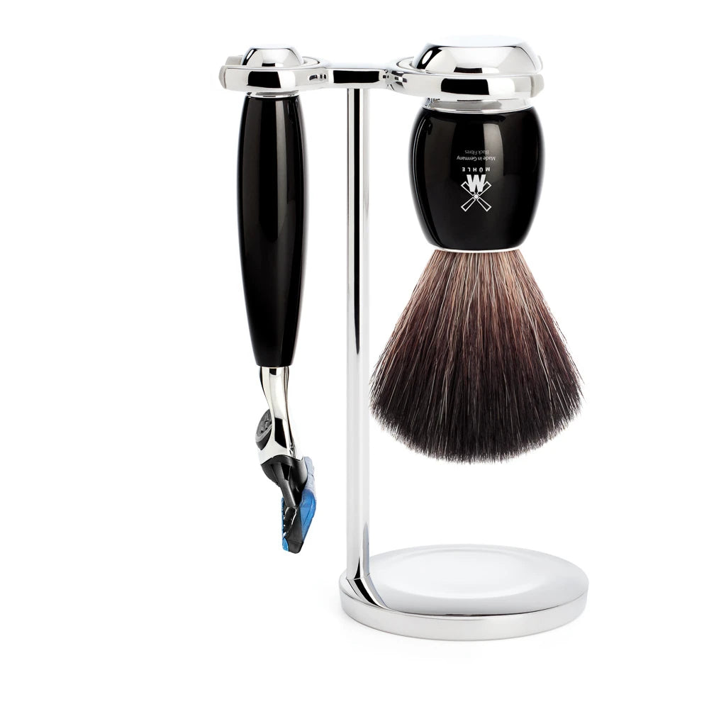 M? Hle Shaving Barbersæt Med Fusion Skraber  Barberkost Og Holder  Vivo  Sort Kunstharpiks