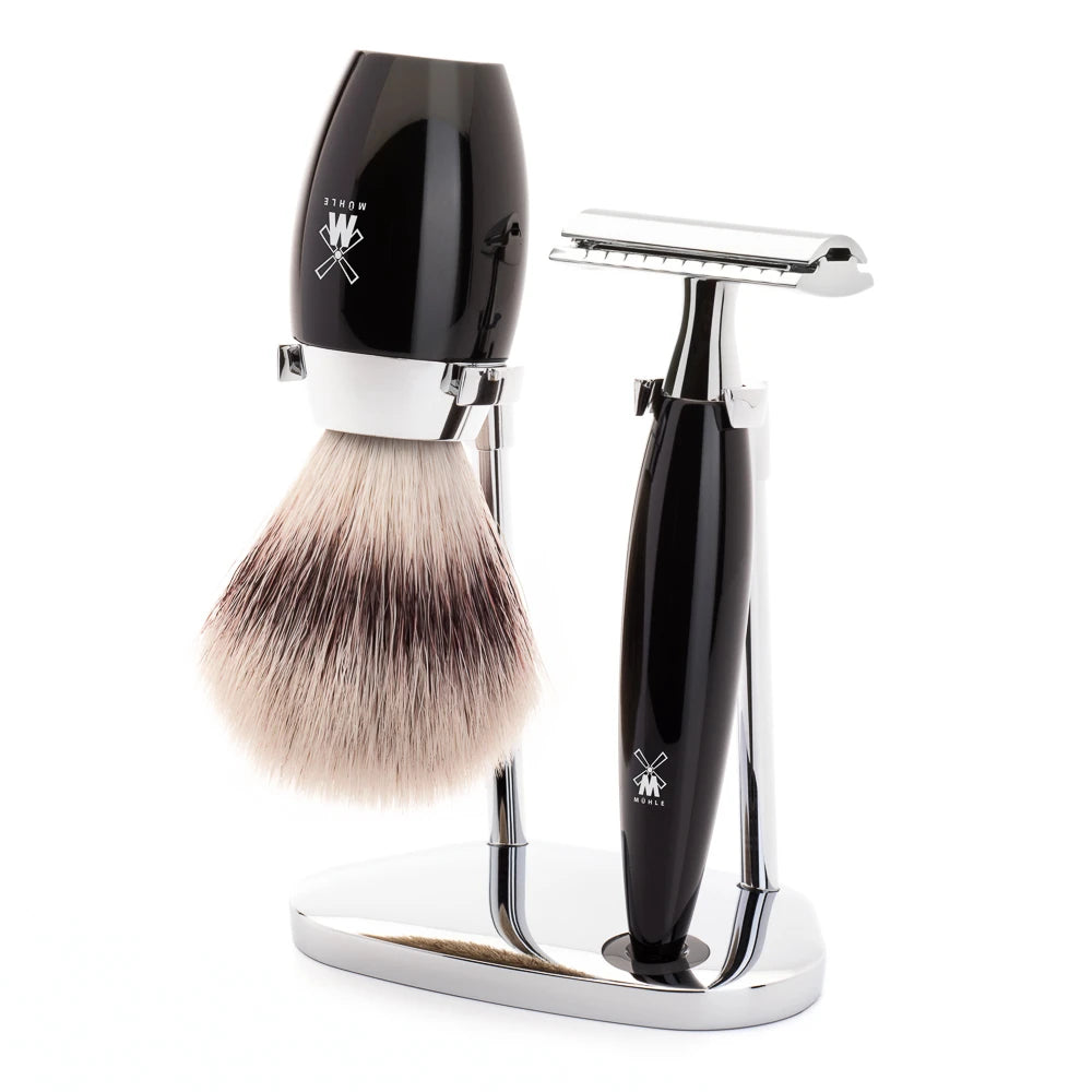 M? Hle Shaving Barbersæt Med De Skraber Barberkost Og Holder Kosmo Sort Kunstharpiks