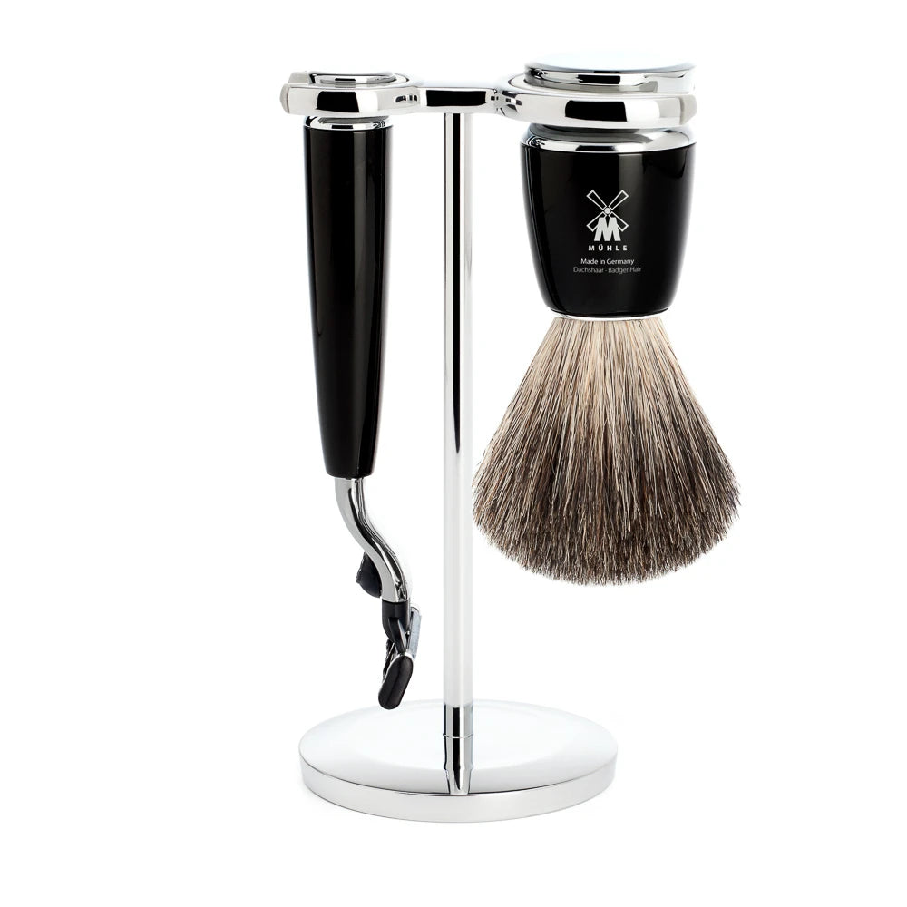 M? Hle Shaving Barbersæt Med Mach3 Skraber Barberkost Og Holder Rytmo Sort Kunstharpiks