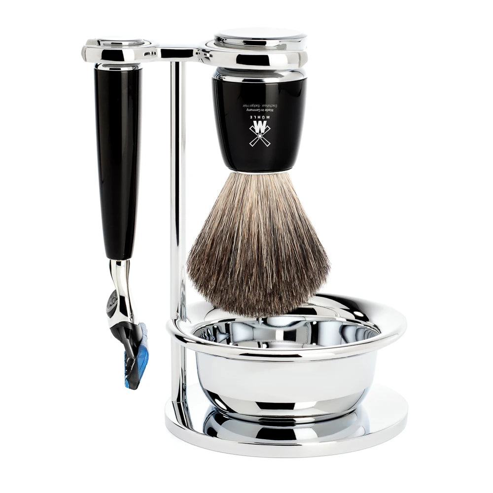 M? Hle Shaving Barbersæt Med Skraber Barberkost Holder Og Skål Rytmo Sort Kunstharpiks