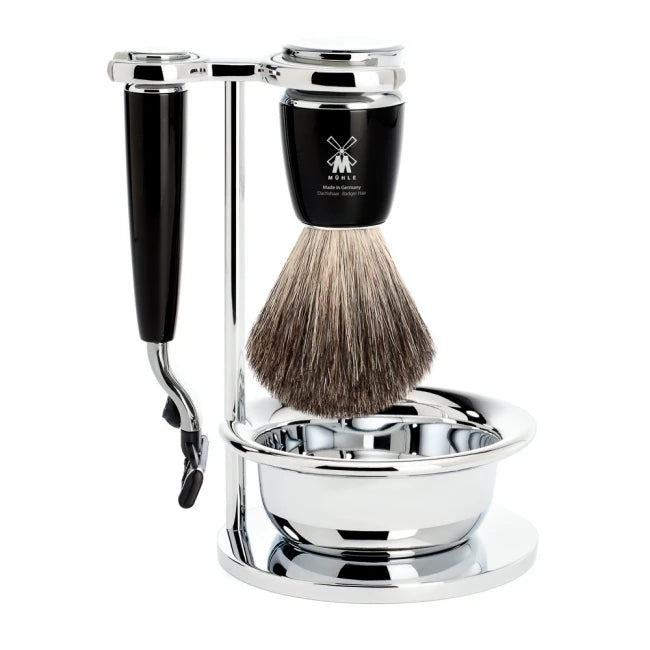 M? Hle Shaving Barbersæt Med Mach3 Skraber Barberkost Holder Og Skål Rytmo Sort Kunstharpiks