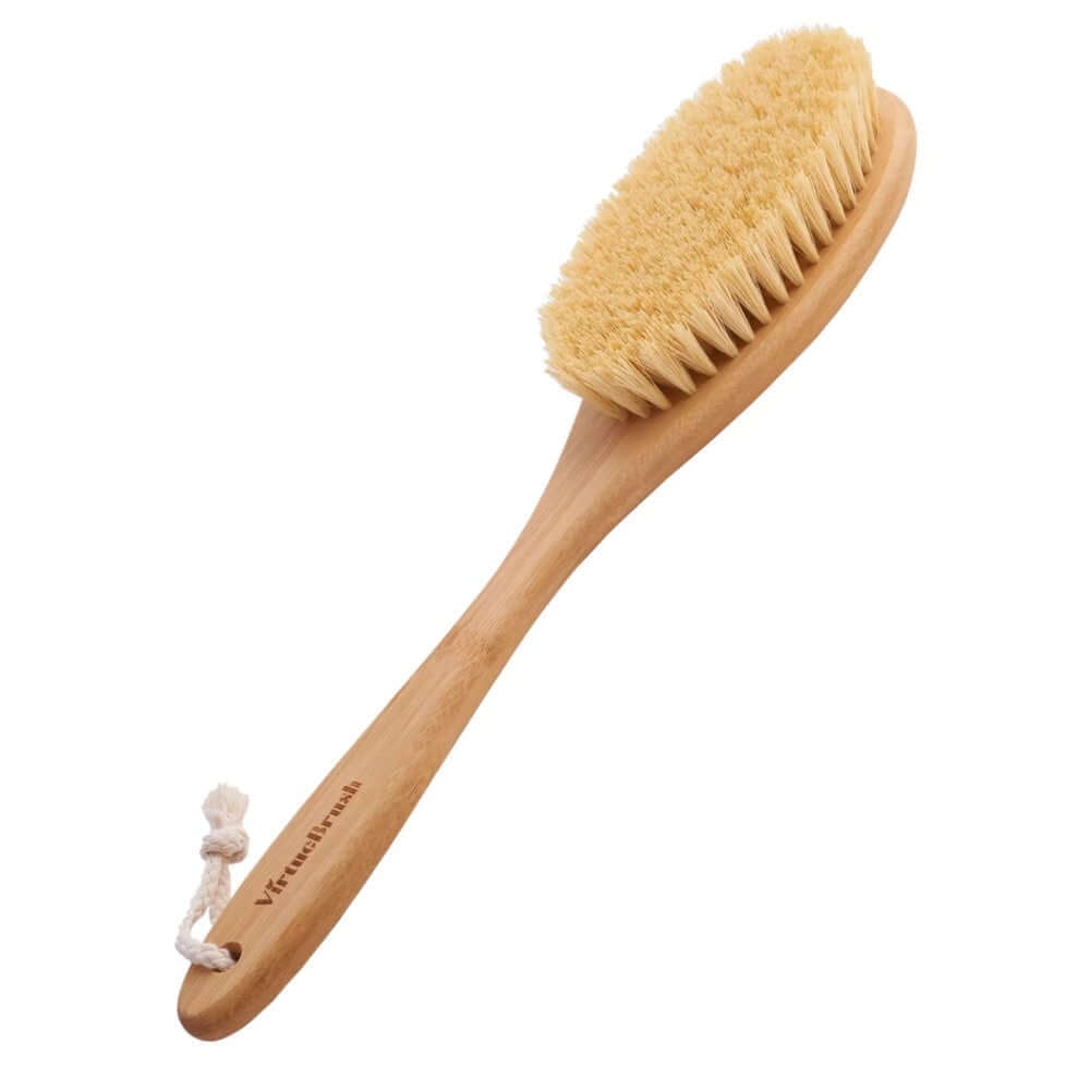 Badebørste Med Langt Håndtag  Bambus  Naturlige Agave Fibre  39 Cm  Oval 15x8 Cm   Hedenhus   Eksfolierer Og øger Glød