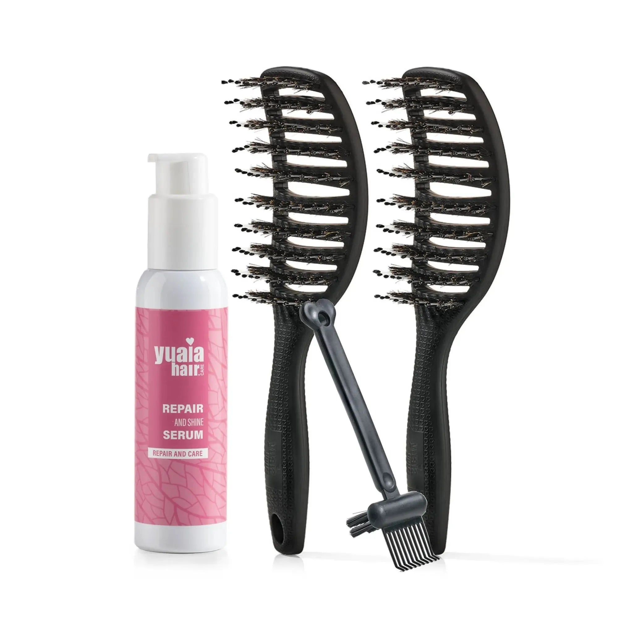 Ultimative Detangler Sæt   2 Stk Soft Black  Gratis Hårserum Og Cleaning Brush