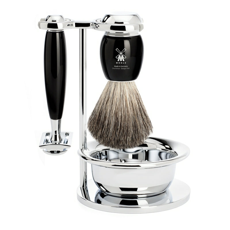 M? Hle Shaving Barbersæt Med De Skraber Barberkost Holder Og Skål Vivo Sort Kunstharpiks