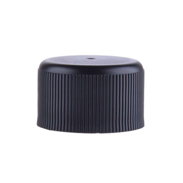 Skruelåg Sort Med Riller 24 410   Indvendig Skumpude  Diameter 27 Mm  Højde 17 Mm   Hedenhus