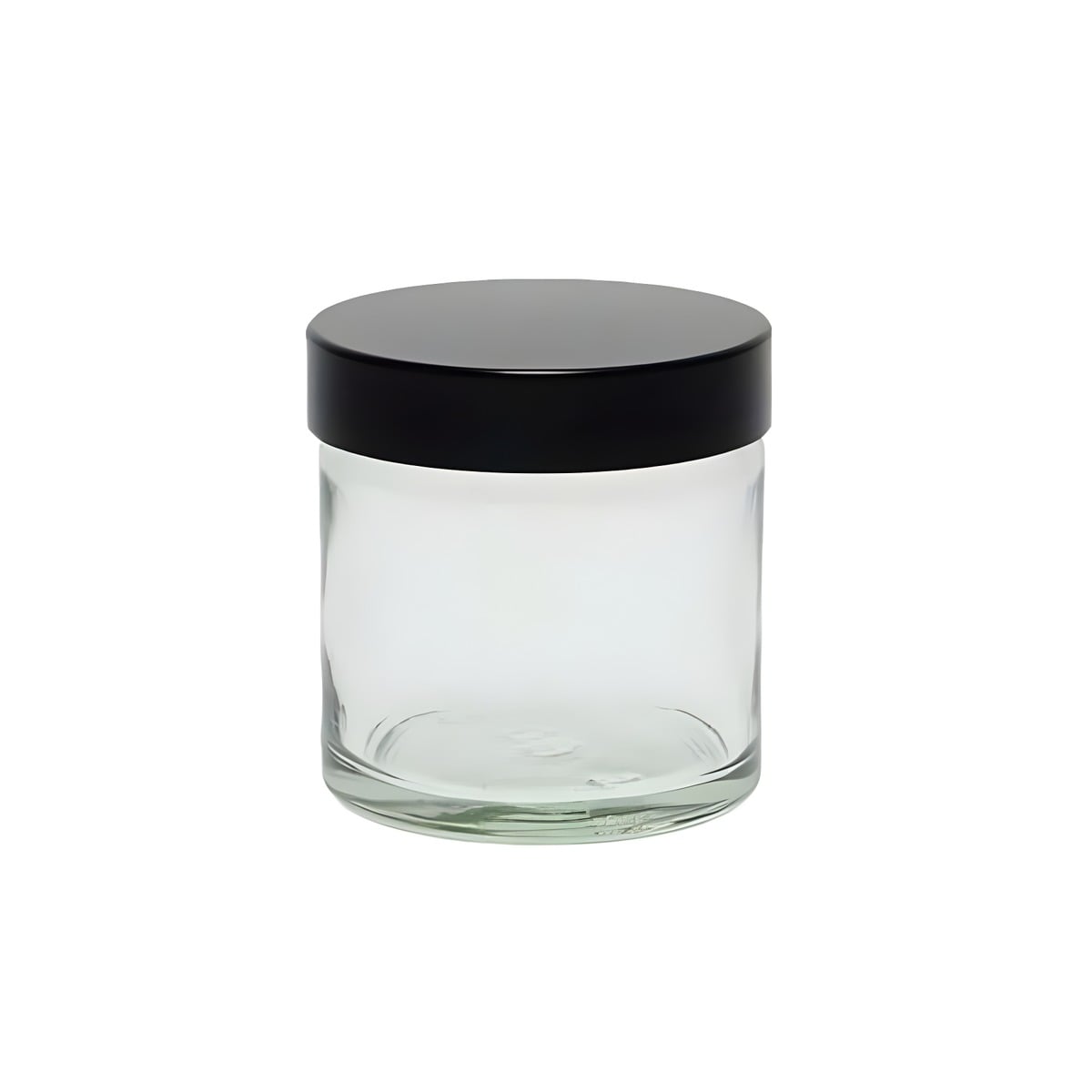 Glasbøtte 60 Ml Klar Med Sort Skruelåg Og Tætningspude   Højde 55 Mm  Diameter 51 Mm   Hedenhus   Tæt Lukning Mod Lækage