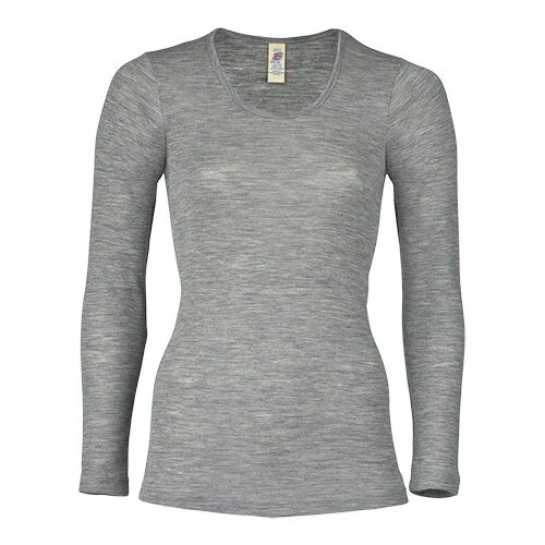 Langærmet Bluse Uld Silke Light Grey Str 34 36