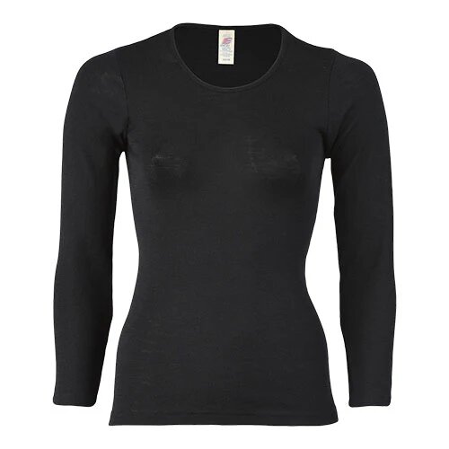 Langærmet Bluse Uld Silke Black Str 38 40