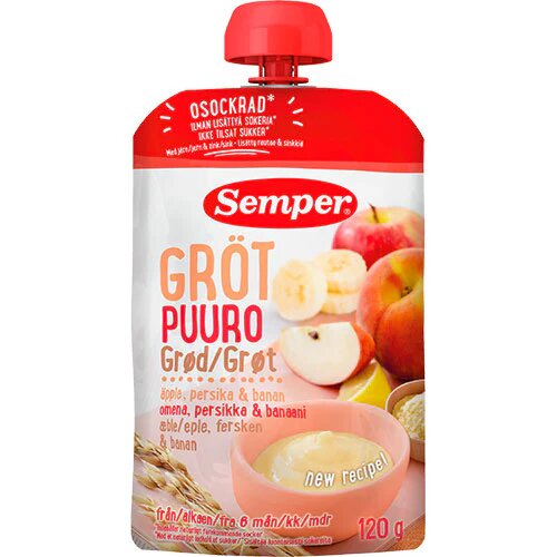 Grød Med æble  Fersken   Banan Fra 6 Mdr    120 Gram