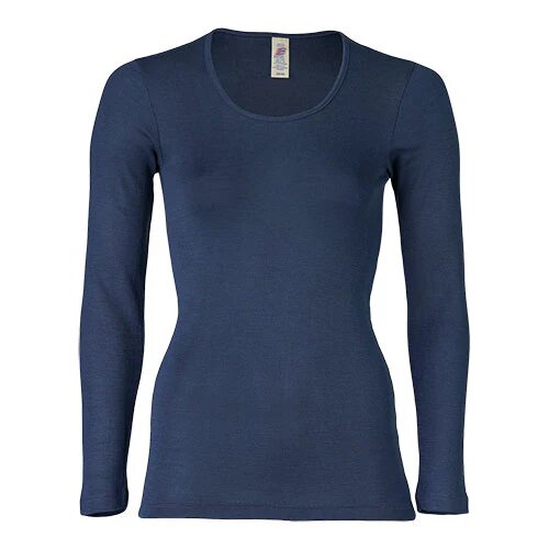 Langærmet Bluse Uld Silke Navy Str 34 36
