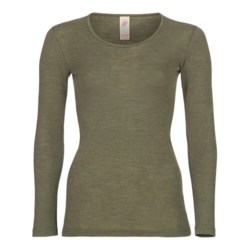 Langærmet Bluse Uld Silke Olive Str 38 40