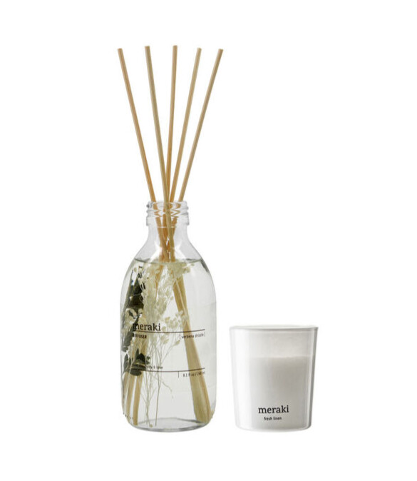 Meraki Gaveæske Verbena Drizzle Diffuser Fresh Linen Duftlys