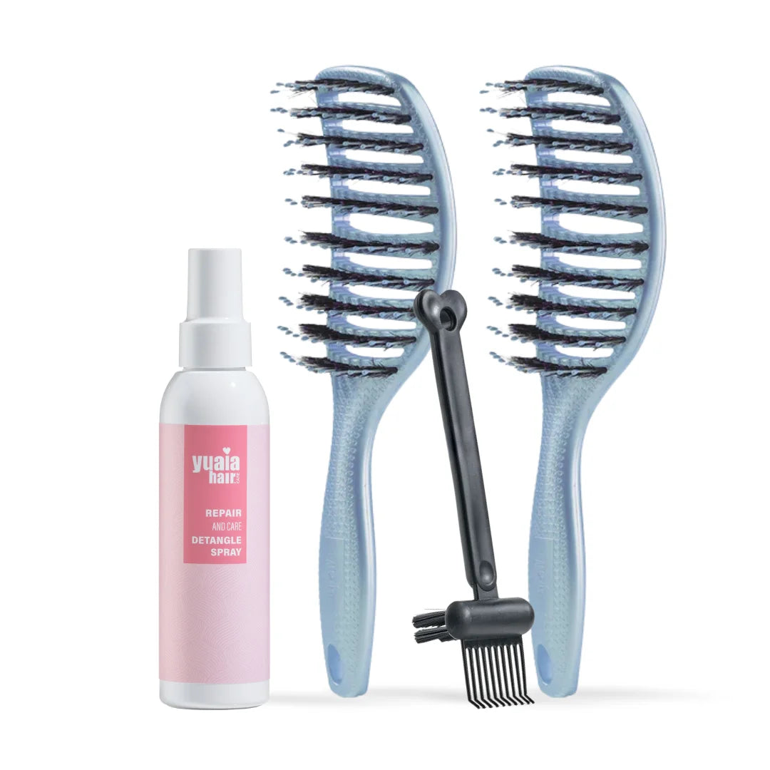 Ultimative Detangler Sæt   2 Stk Sky Blue  Gratis Hårserum Og Cleaning Brush
