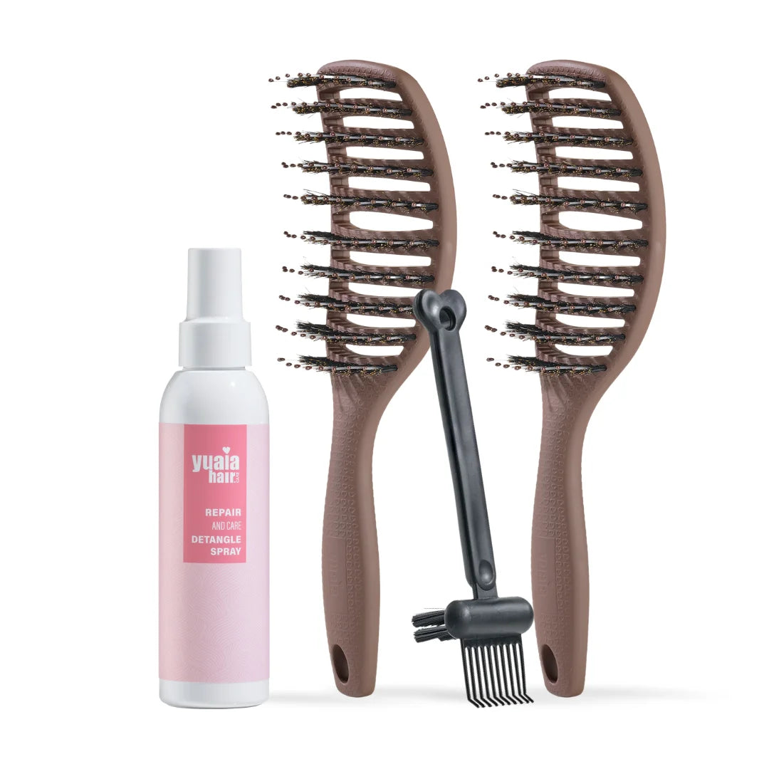 Ultimative Detangler Sæt   2 Stk Soft Espresso  Gratis Hårserum Og Cleaning Brush