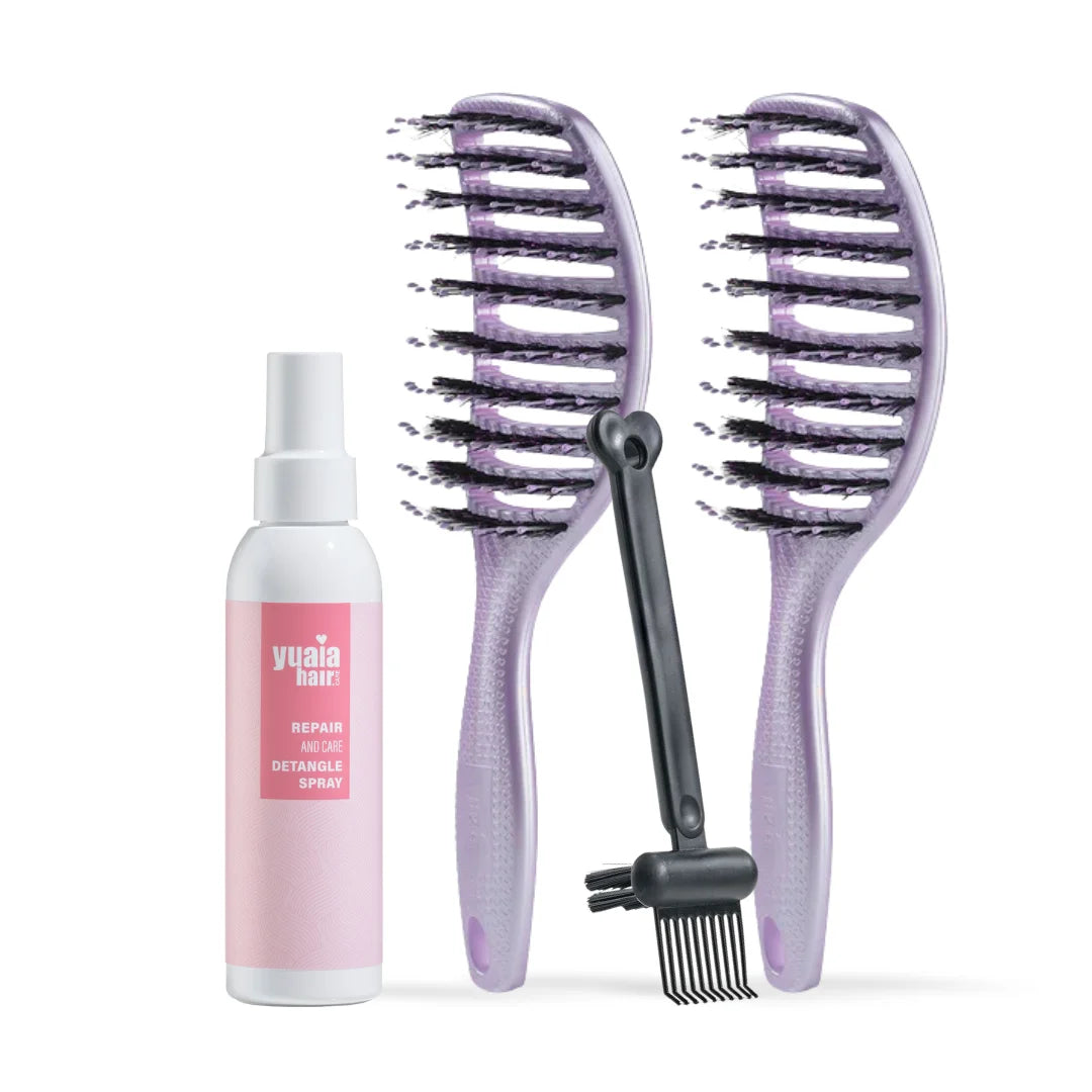 Ultimative Detangler Sæt   2 Stk Lavender  Gratis Hårserum Og Cleaning Brush