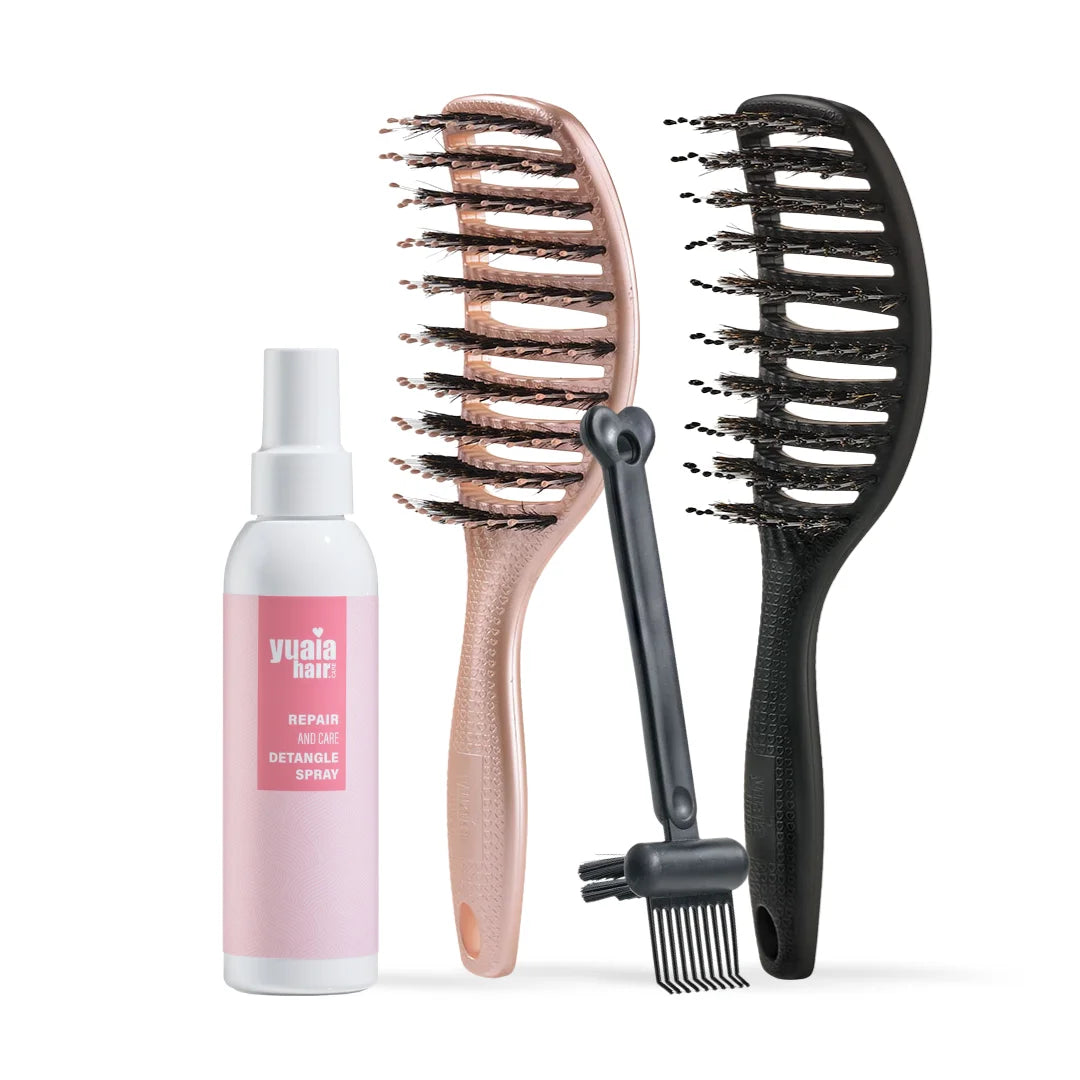 Ultimative Detangler Sæt   Shiny Rose   Soft Black  Gratis Hårserum Og Cleaning Brush