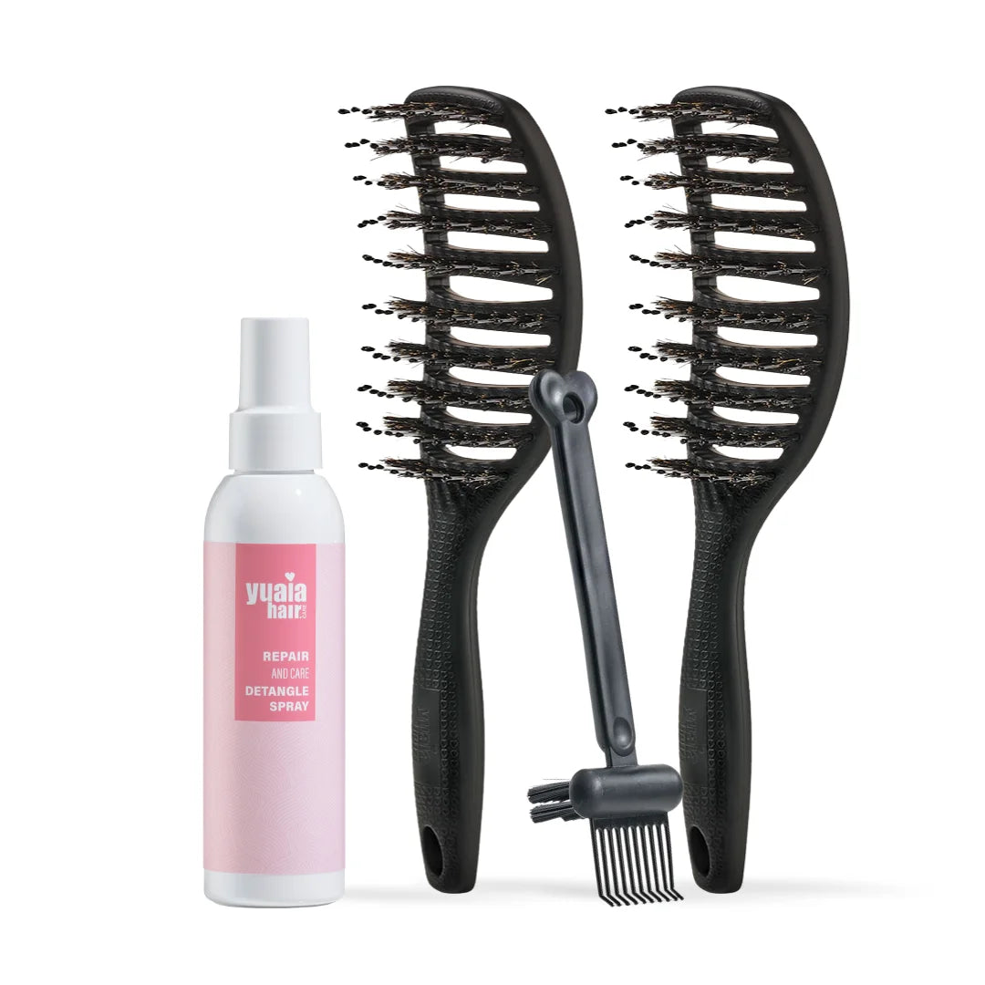 Ultimative Detangler Sæt   2 Stk Soft Black  Gratis Hårserum Og Cleaning Brush