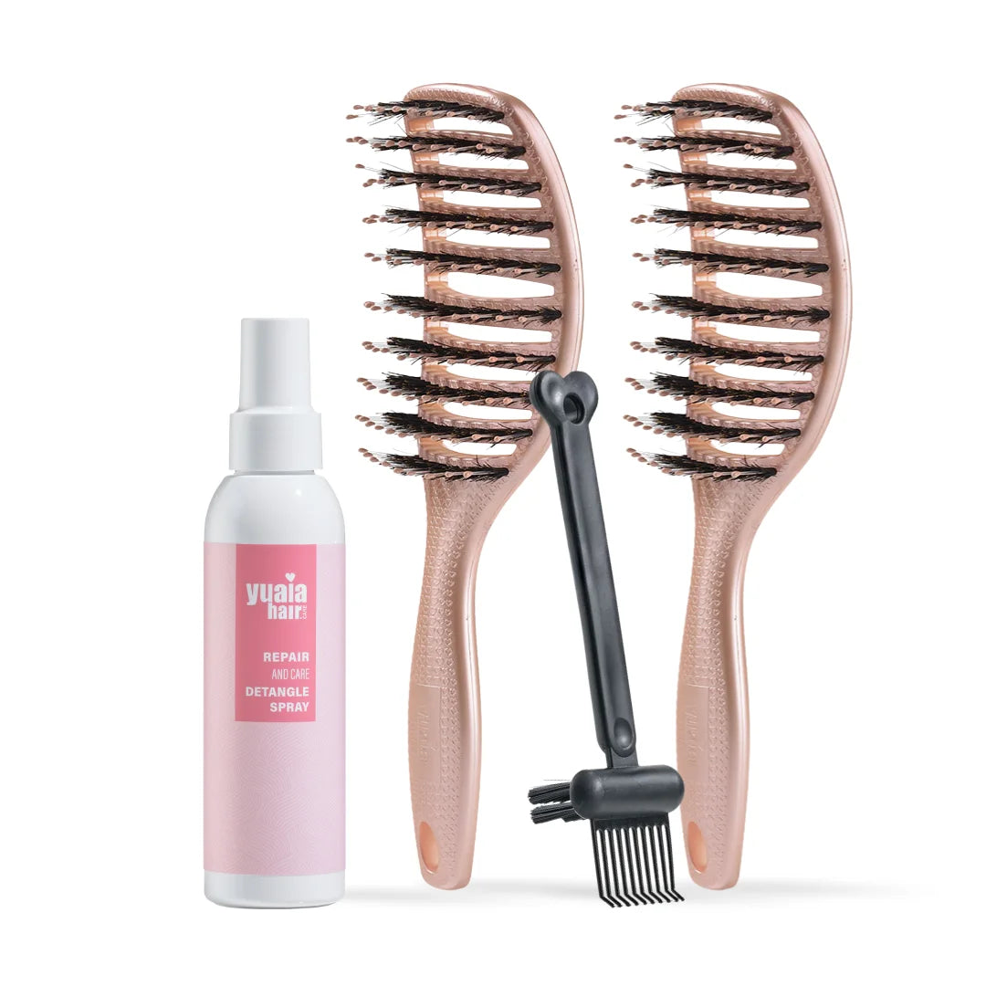 Ultimative Detangler Sæt   2 Stk Shiny Rose  Gratis Hårserum Og Cleaning Brush