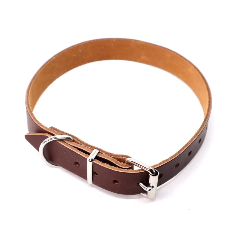 Brunt Hundehalsbånd I Læder  Halsrem 16 Mm X 40 Cm
