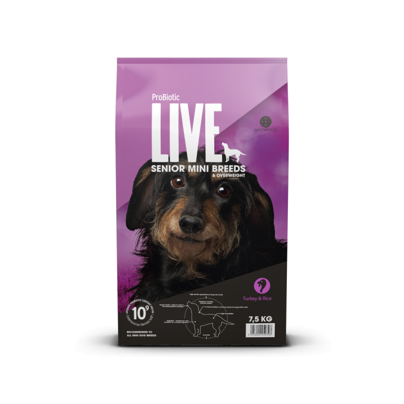 2 Kg  Probiotic Live  Senior Mini Breeds   Seniorfoder Med Kalkun Til Små Hunderacer