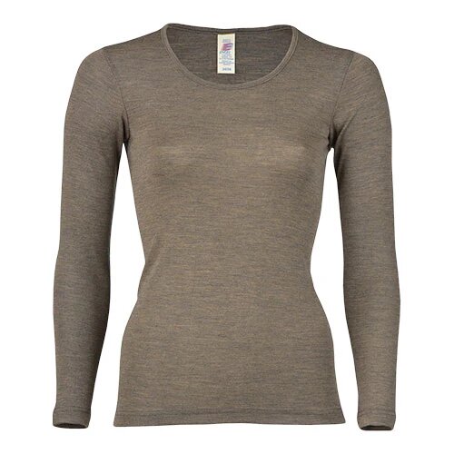 Langærmet Bluse  Uld Silke  Walnut  Str  34 36