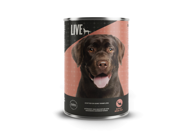 Live Dog Vådfoder Med Laks Hvid Fisk   395 Gram